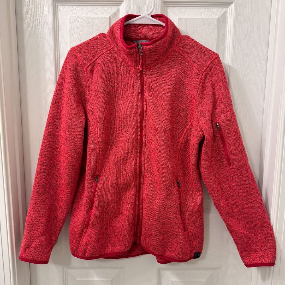 LL Bean Women's Pink Full Zip Mock Neck Fleece Sweater Size MP Hiking Outdoors
